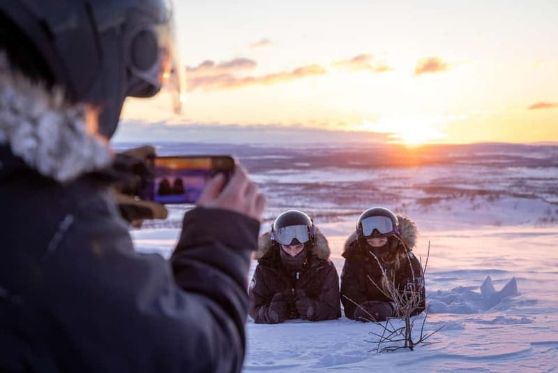 Arctic Dream - Snowmobile Safari to Lapland Viewpoint - The first transfer and gear stop at Máttaráhkká