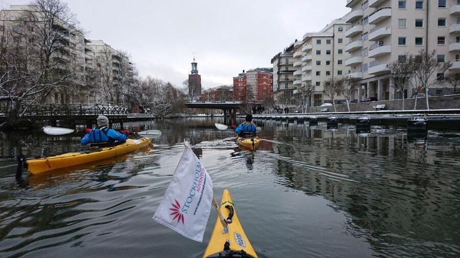 Stockholm: Winter City Kayaking Tour - Paddling toward Stockholm City Hall